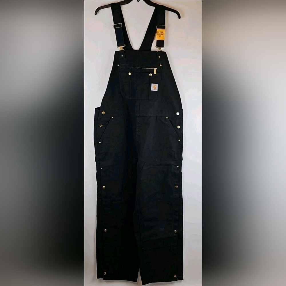 Carhartt Black Insulated Loose Fit Duck Bib Overalls Workwear Utility Men 32x36